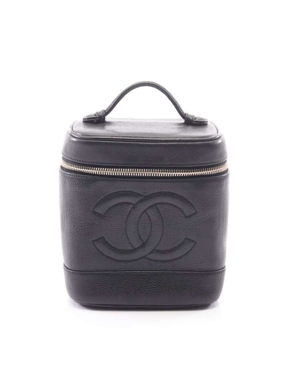Chanel Handbag CC Logo Black Caviar Leather CC Heightshape Vanity